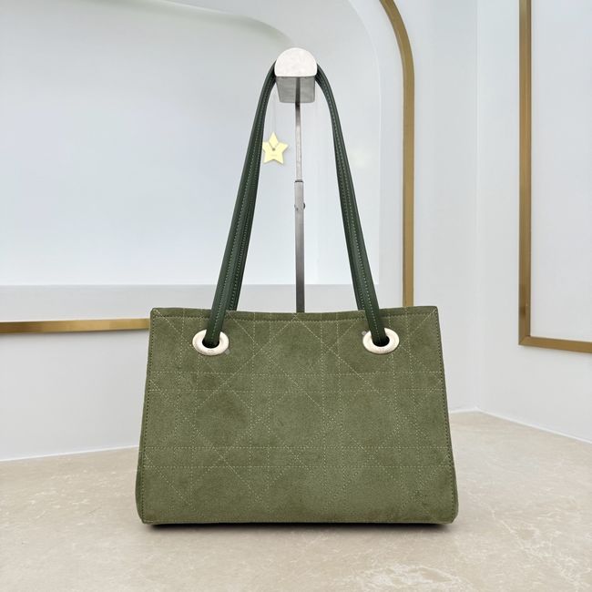 Small Dior Promenade Shopping Bag Khaki Flat Cannage Suede Calfskin M1410O