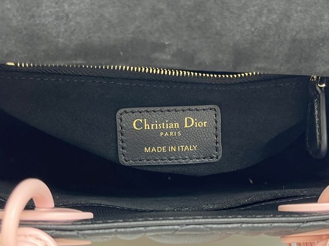 Small Lady Dior Bag with Strap Cannage Lambskin M0531OU black&pink Small Lady Dior Bag with Strap Cannage Lambskin M0531OU black&pink