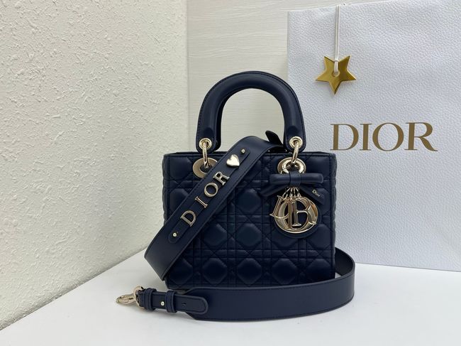 Small Lady Dior Bag with Strap Cannage Lambskin M0531OU dark blue