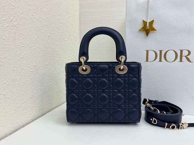 Small Lady Dior Bag with Strap Cannage Lambskin M0531OU dark blue