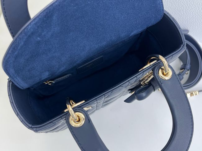 Small Lady Dior Bag with Strap Cannage Lambskin M0531OU dark blue