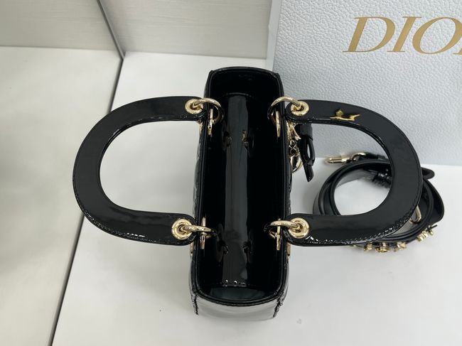 Small Lady Dior Bag with Strap Cannage patent leather M0531OU black Small Lady Dior Bag with Strap Cannage patent leather M0531OU black
