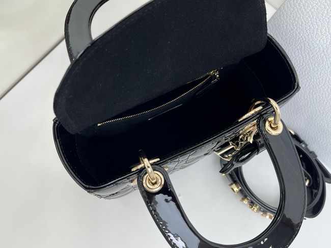 Small Lady Dior Bag with Strap Cannage patent leather M0531OU black Small Lady Dior Bag with Strap Cannage patent leather M0531OU black
