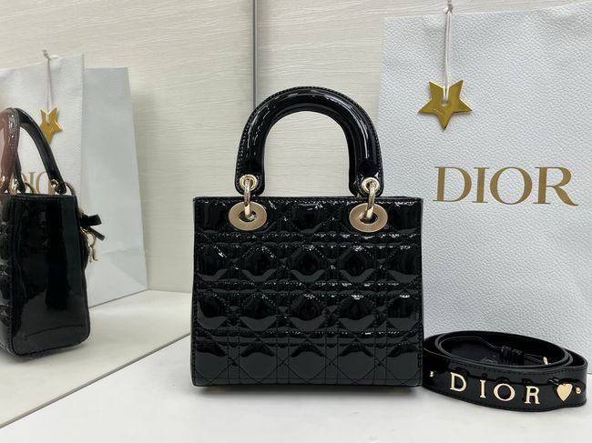 Small Lady Dior Bag with Strap Cannage patent leather M0531OU black Small Lady Dior Bag with Strap Cannage patent leather M0531OU black