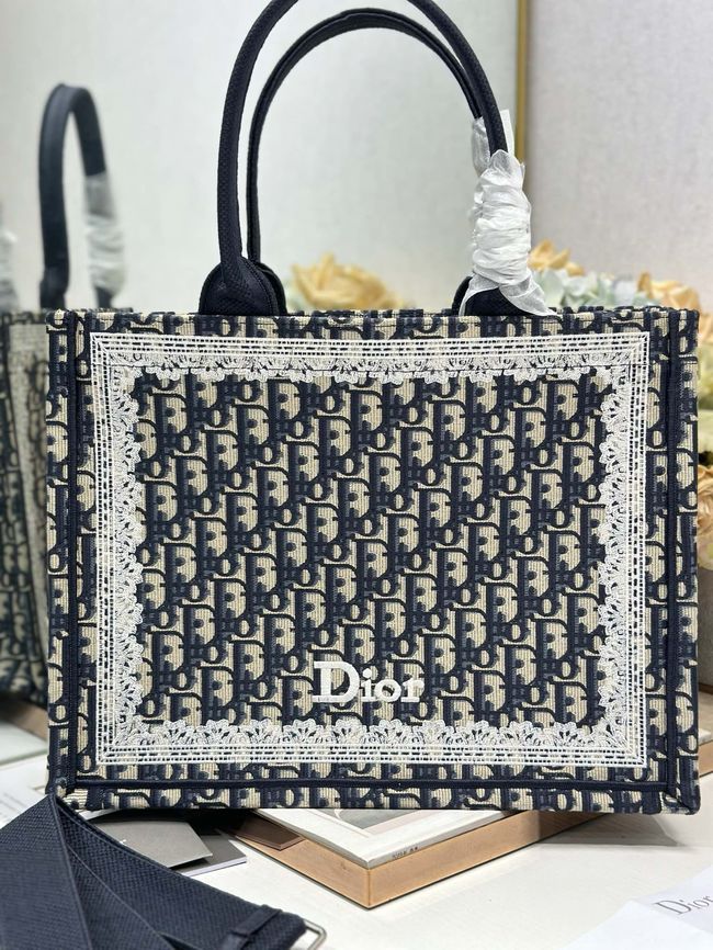 Medium Dior Book Tote with Strap Oblique Embroidery M1354PE-3 Medium Dior Book Tote with Strap Oblique Embroidery M1354PE-3