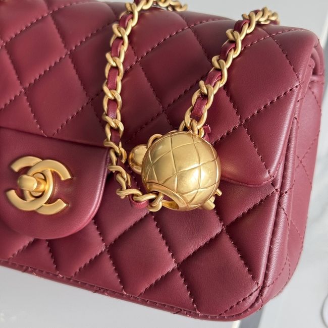 Chanel SMALL FLAP BAG sheepskin AS1787 burgundy