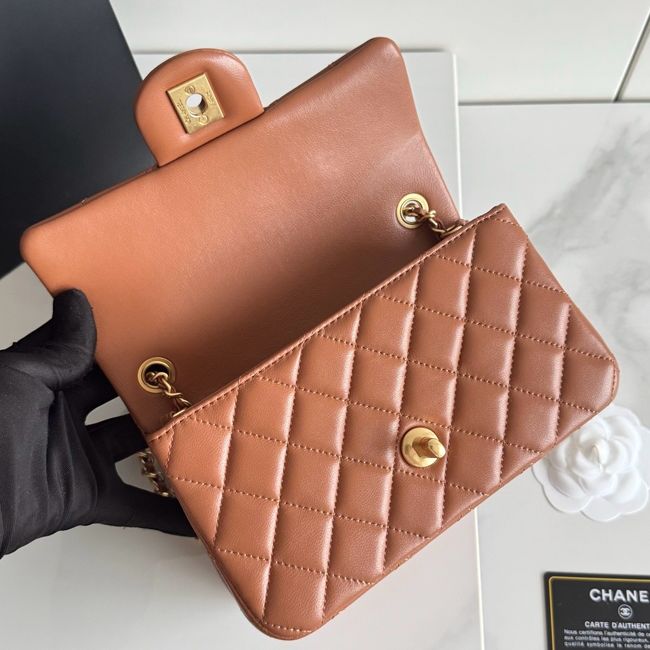 Chanel SMALL FLAP BAG sheepskin AS1787 golden brown