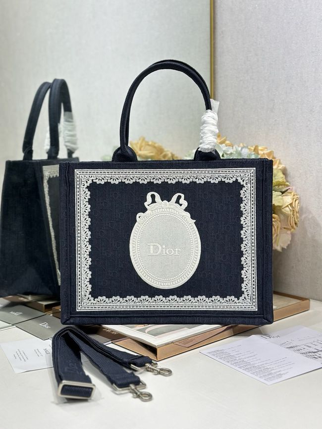 Medium Dior Book Tote with Strap Oblique Embroidery M1354PE-10