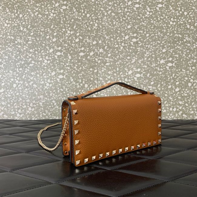 VALENTINO Rockstud calfskin chain bag SHI098 brown