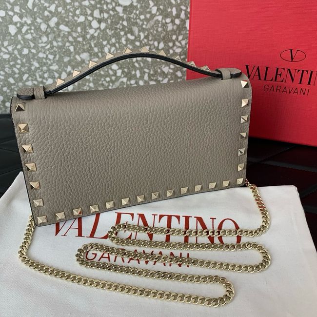 VALENTINO Rockstud calfskin chain bag SHI098 gray
