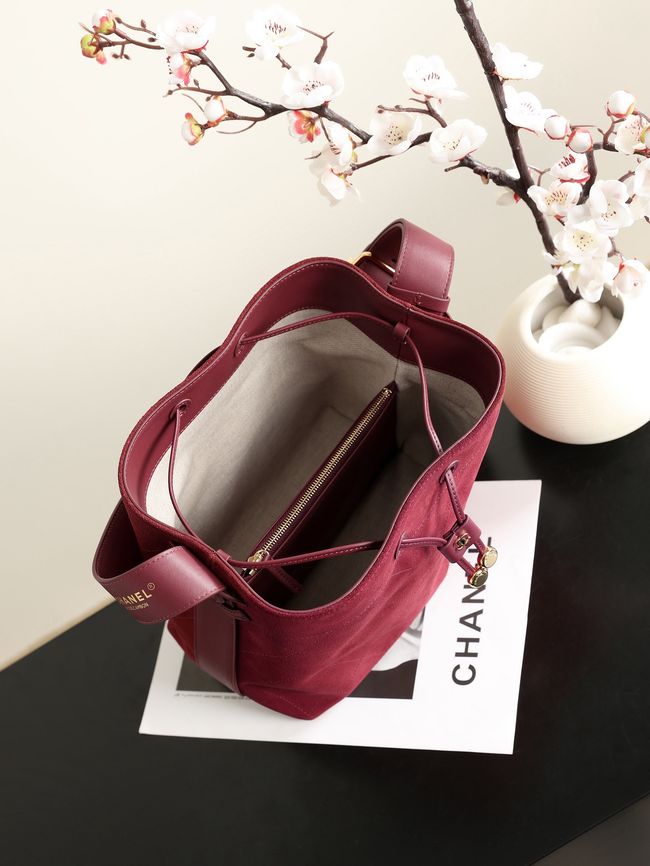 Chanel Suede Calfskin Bucket Bag AS6584 burgundy Chanel Suede Calfskin Bucket Bag AS6584 burgundy