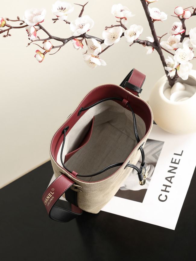 Chanel Suede Calfskin Bucket Bag AS6584 Dark Beige & Black Chanel Suede Calfskin Bucket Bag AS6584 Dark Beige & Black