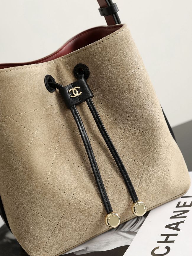 Chanel Suede Calfskin Bucket Bag AS6584 Dark Beige & Black Chanel Suede Calfskin Bucket Bag AS6584 Dark Beige & Black