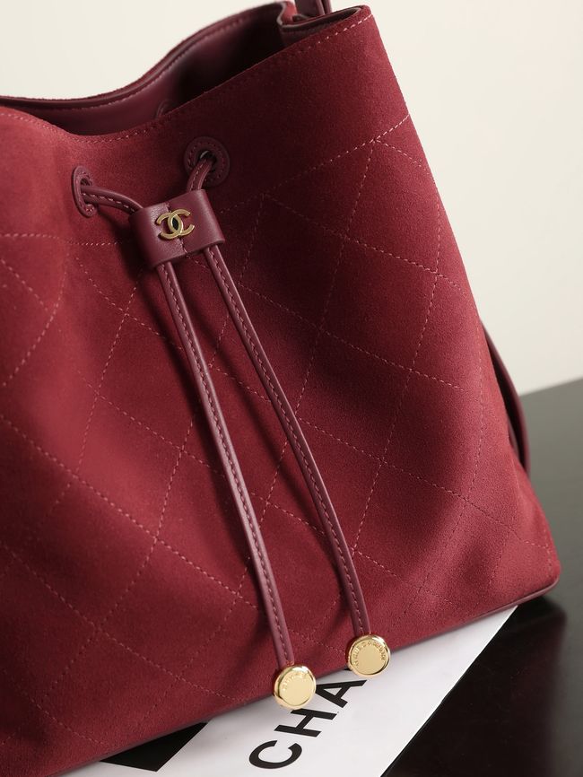 Chanel Suede Calfskin Bucket Bag AS6584 burgundy Chanel Suede Calfskin Bucket Bag AS6584 burgundy