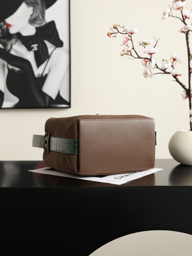 Chanel Suede Calfskin Bucket Bag AS6584 dark brown