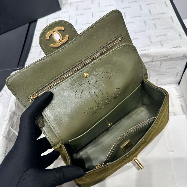 Chanel Mini Flap Bag Suede Calfskin AS6573 Khaki Chanel Mini Flap Bag Suede Calfskin AS6573 Khaki