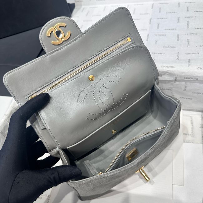 Chanel Mini Flap Bag Suede Calfskin AS6573 gray