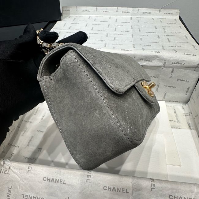 Chanel Mini Flap Bag Suede Calfskin AS6573 gray