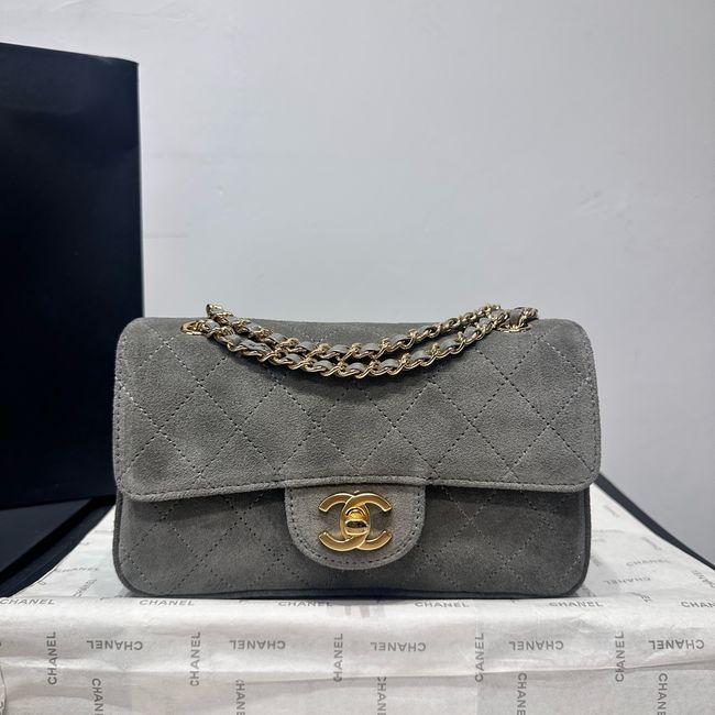 Chanel Mini Flap Bag Suede Calfskin AS6573 gray