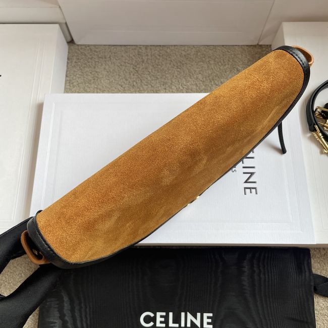 CELINE SOFT TRIOMPHE LITTLE HALFMOON IN SUEDE L103754 CAMEL & BLACK CELINE SOFT TRIOMPHE LITTLE HALFMOON IN SUEDE L103754 CAMEL & BLACK