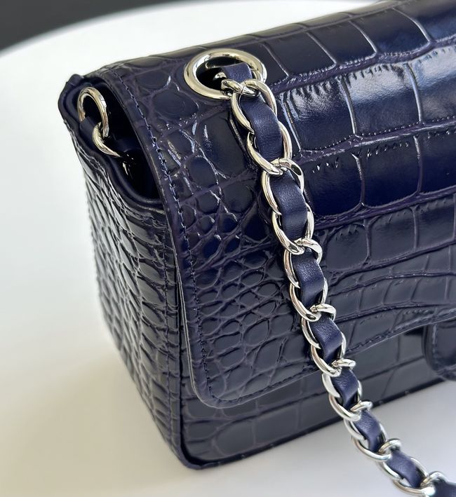 Chanel MINI FLAP BAG Crocodile Embossed 1116 Dark Blue&silver Chanel MINI FLAP BAG Crocodile Embossed 1116 Dark Blue&silver