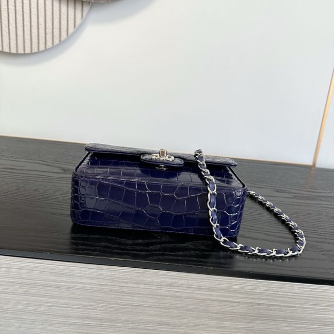 Chanel MINI FLAP BAG Crocodile Embossed 1116 Dark Blue&silver Chanel MINI FLAP BAG Crocodile Embossed 1116 Dark Blue&silver