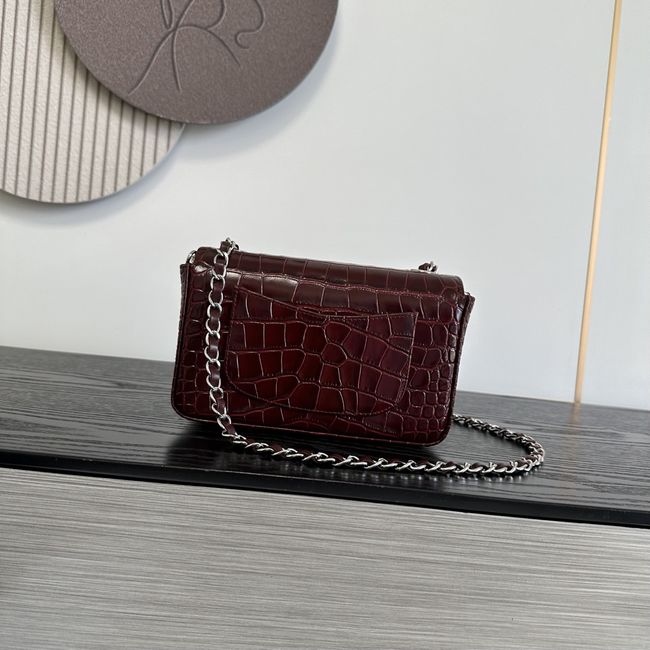 Chanel MINI FLAP BAG Crocodile Embossed 1116 Dark Burgundy&silver Chanel MINI FLAP BAG Crocodile Embossed 1116 Dark Burgundy&silver