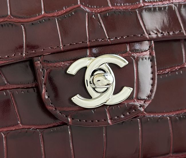 Chanel MINI FLAP BAG Crocodile Embossed 1116 Dark Burgundy&silver Chanel MINI FLAP BAG Crocodile Embossed 1116 Dark Burgundy&silver