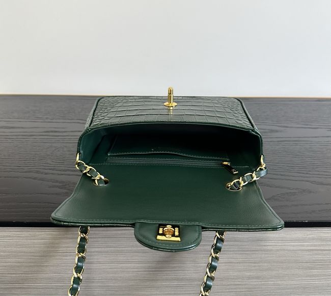 Chanel MINI FLAP BAG Crocodile Embossed 1116 Dark green&gold Chanel MINI FLAP BAG Crocodile Embossed 1116 Dark green&gold