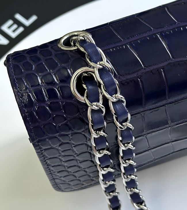 Chanel Small Flap Bag Crocodile Embossed 1112 dark blue&silver Chanel Small Flap Bag Crocodile Embossed 1112 dark blue&silver