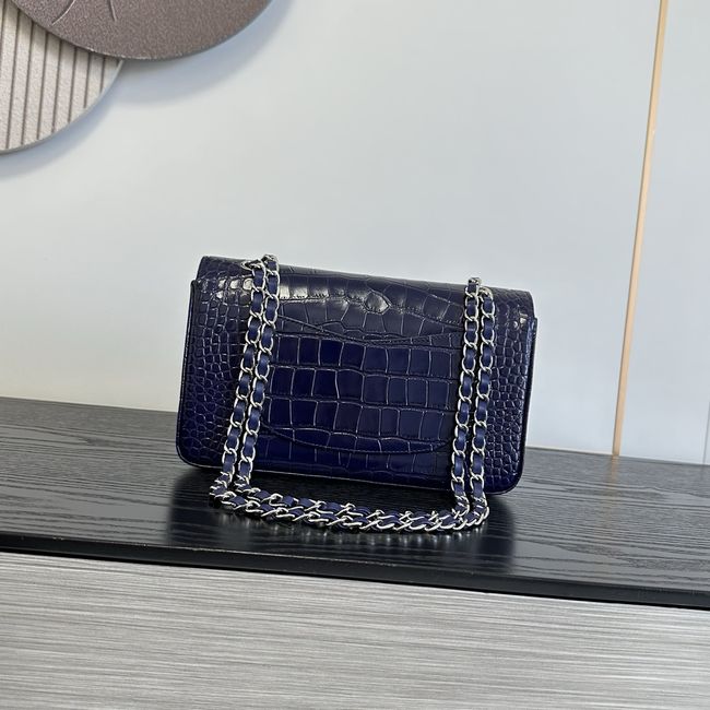 Chanel Small Flap Bag Crocodile Embossed 1112 dark blue&silver Chanel Small Flap Bag Crocodile Embossed 1112 dark blue&silver