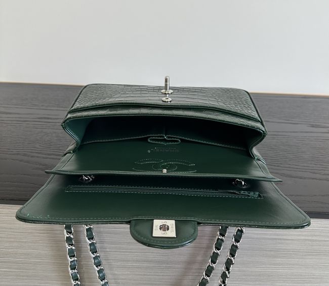 Chanel Small Flap Bag Crocodile Embossed 1112 green&silver Chanel Small Flap Bag Crocodile Embossed 1112 green&silver