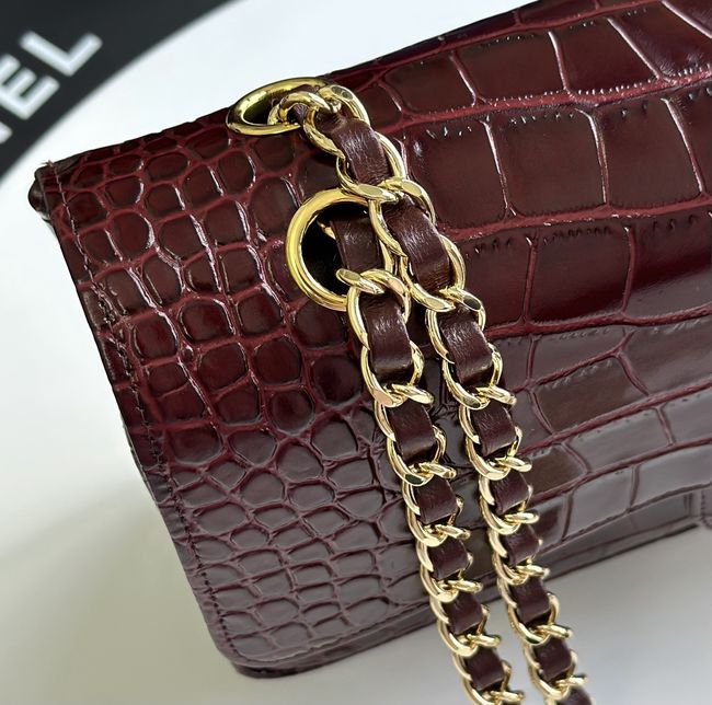 Chanel Small Flap Bag Crocodile Embossed Calfskin 1112 Dark Burgundy Chanel Small Flap Bag Crocodile Embossed Calfskin 1112 Dark Burgundy