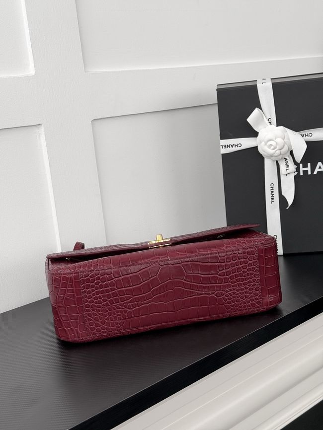 Chanel Crocodile Embossed Maxi Flap bag AS6231 Burgundy&gold-Tone Metal Chanel Crocodile Embossed Maxi Flap bag AS6231 Burgundy&gold-Tone Metal
