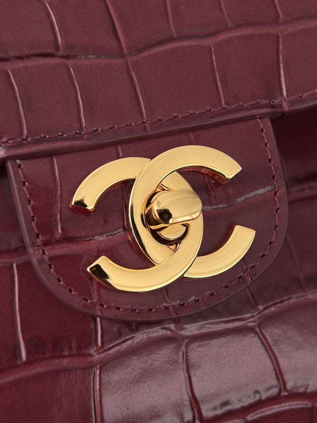 Chanel Crocodile Embossed Maxi Flapbag Calfskin AS6233 Burgundy Chanel Crocodile Embossed Maxi Flapbag Calfskin AS6233 Burgundy