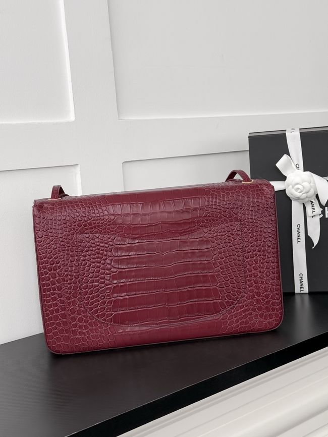 Chanel Crocodile Embossed Maxi Flapbag Calfskin AS6233 Burgundy Chanel Crocodile Embossed Maxi Flapbag Calfskin AS6233 Burgundy